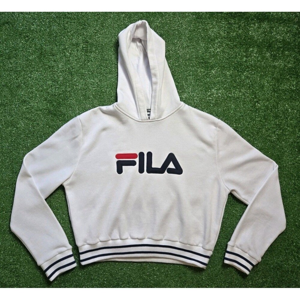 Fila Cropped Hoodie Sweatshirt – White – Women’s Large – Embroidered Logo